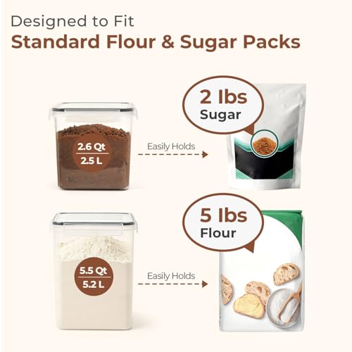 Airtight Flour and Sugar Container 2.6Qt & 5.5Qt 3Pack (3 Count)