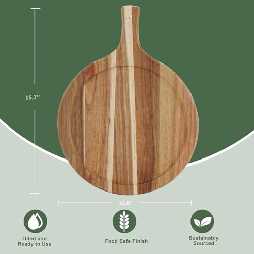 Acacia Wood Round Cutting Board with Handle
