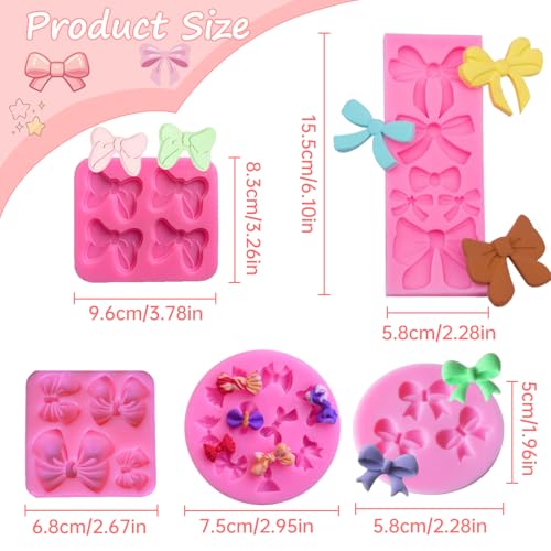 5 Pcs Bow Silicone Mold Fondant Bow Mold Chocolate Candy Cake Pop Molds Bow Molds for Wedding Birthday Party Dessert Cake Supplies Baking DIY (5 Count)