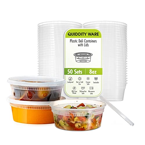 8oz-Deli Containers with Leakproof Lids-50 Pack BPA-Free Plastic Microwaveable Clear Food Storage Container Premium Heavy-Duty Quality, Freezer & Dishwasher Safe (50 Count)