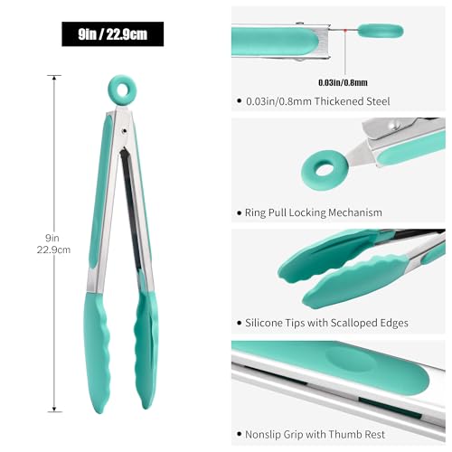 Kitchen Tongs with Silicone Tips for Cooking Serving