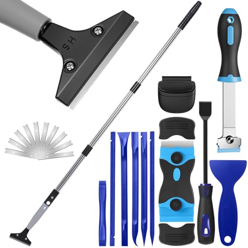 12 Pcs Floor Scraper Tool Set 52" Long Handle Metal Razor (12 Count)