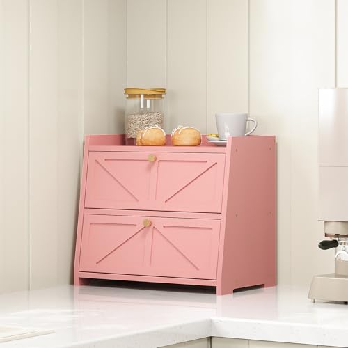 Vintage Double Layer Bread Box for Kitchen Counter Bamboo Bread Storage Container Large Capacity Bread Storage Bin