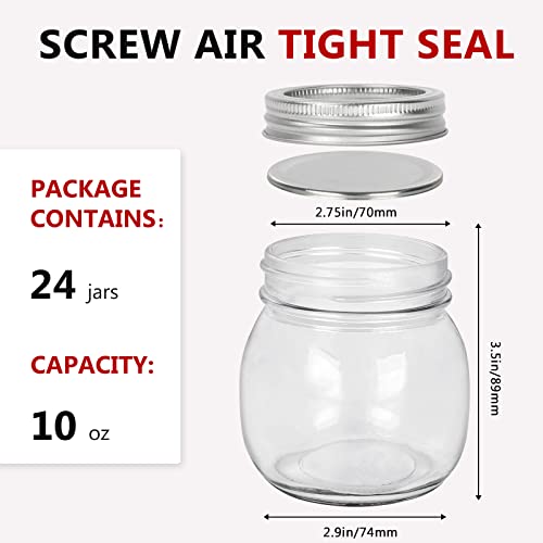 24 Pack 10 oz Glass Mason Jars (24 Count)