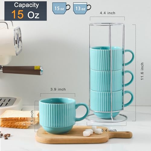 15 oz Coffee Mug Set of 4 with Stand (4 Count)