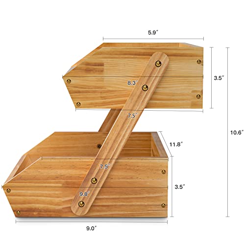 2 Tier Pine Wood Fruit Basket