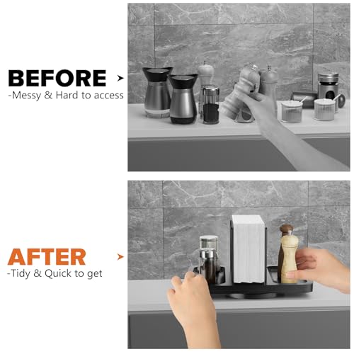 Rotating Napkin Holder for Table with Salt Pepper Shakers Caddy