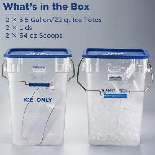 2 Pack 5.5 Gal Square Ice Tote Set with Lids and 64 oz Scoops (2 Count)
