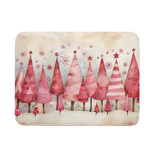 Pink Trees Dish Drying Pad Christmas Snowflake Decorative Drying Mats for Coffee Bar Kitchen Counter 18 X 24 Inch