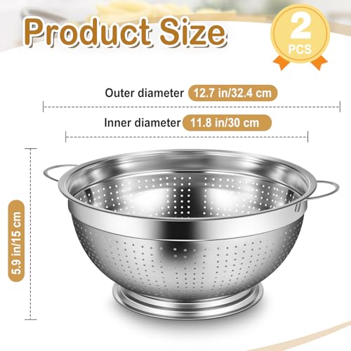 2 Pack 8 Quart Heavy Duty Stainless Steel Colander with Footed Base and Handles Pasta Spaghetti Berry Fruit Vegetable Kitchen Food Strainer Basket (2 Count)