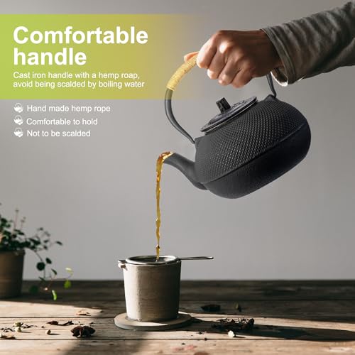 Japanese Tetsubin Cast Iron Teapot Tea Kettle pot with Stainless Steel Infuser for Stovetop Safe Coated with Enameled Interior 22 oz