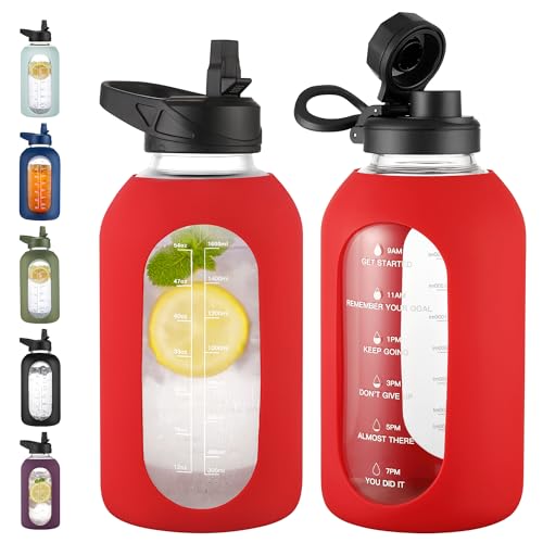 64 oz Glass Water Bottle with Straw