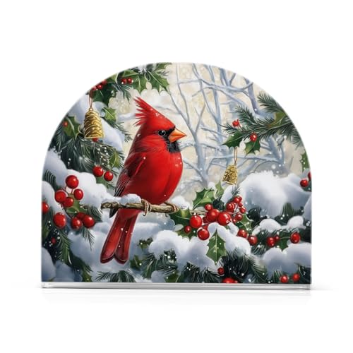 Red Cardinal Christmas Napkin Holder for Table Paper Napkins Holder Acrylic Tissue Dispenser Kitchen Dining Room Bathroom Party Car Decor