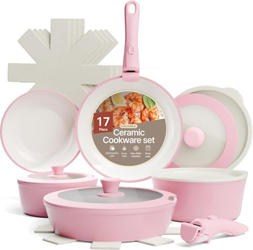 Bakken 17 Piece Ceramic Coated Aluminum Cookware Set (15 Count)