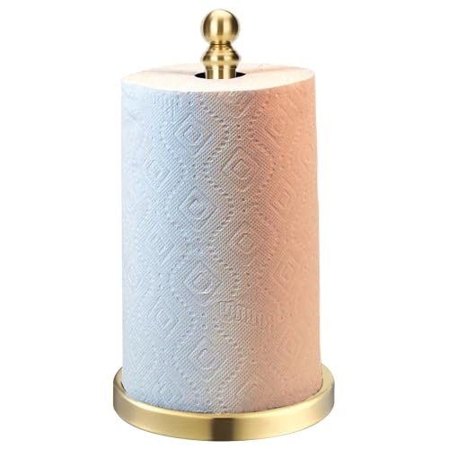 Gold Paper Towel Holder Countertop with Weighted Stainless Steel Base