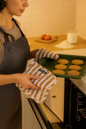 Double Stripe Pot Holders Heat Resistant Cotton Set of 3 Nonslip 8"x8" Inch Hot Pads for Kitchen (3 Count)