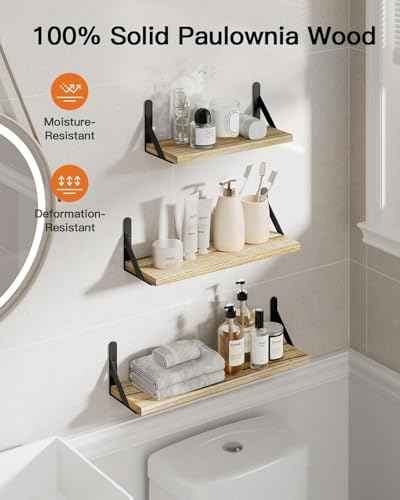 Amada Solid Paulownia Wood Wall Shelves (6 Count)