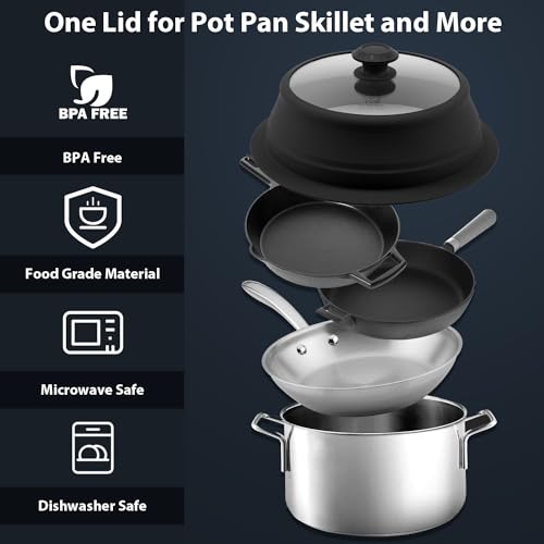 Collapsible Microwave Splatter Lid with Vented Tempered Glass Cover Wok Lid for Microwave Safe