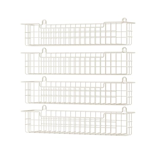 Spice Rack, 4-Pack Seasoning Organizer Wall Mount for Kitchen Storage Organization, Spice Holder Metal Shelf Saving Space for Cabinet, RV, Pantry, White (4 Count)