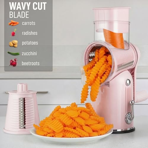 Rotary Cheese Grater Manual Hand Crank 5 Blade Shredder