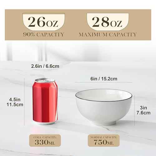26 Oz Ceramic Cereal Bowls Set of 6 (6 Count)