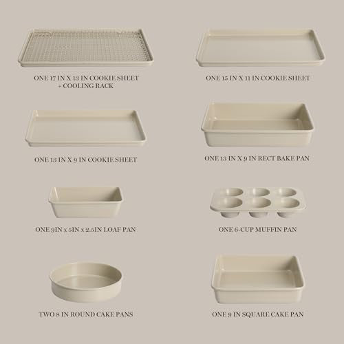 Gallen 10 Piece Baking Pans Ceramic PFA Free Non Toxic Non Stick Bakeware Set (10 Count)