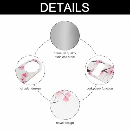 Watercolor Cherry Blossom Stainless Steel Bottle Opener Sakura Branches Japanese Pink Floral Nature Art Flat Beer Bottle Opener Keychain for Home Kitchen Bar Restaurant Party Birthday Gift
