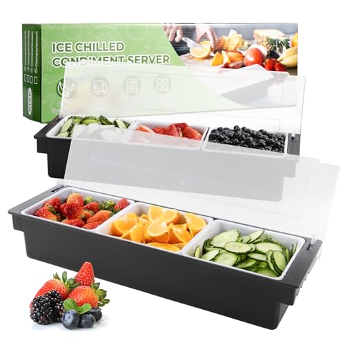 Ice Chilled Condiment Caddy with 3 Removable Trays and Lid (88.1849 Ounce)