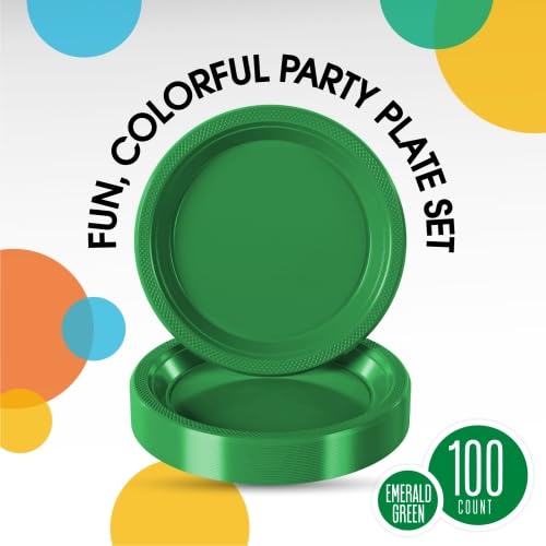 Sturdy Emerald Green Plastic Plates 10" Party Plates 100 Pcs (100 Count)
