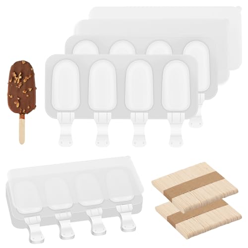 3 Set Small Popsicles Molds with Lids and 100 Pieces Wooden Popsicles Sticks (3 Count)