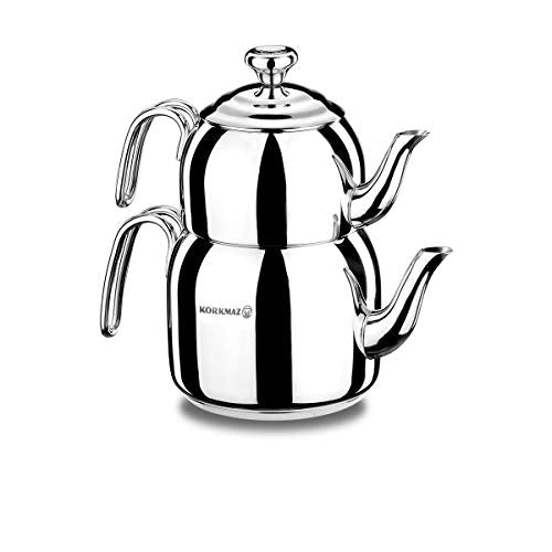 A057 Droppa Maxi Caydanlik Stainless Steel Teapot Suitable for Induction Cookers (3.6 Quart - Medium)