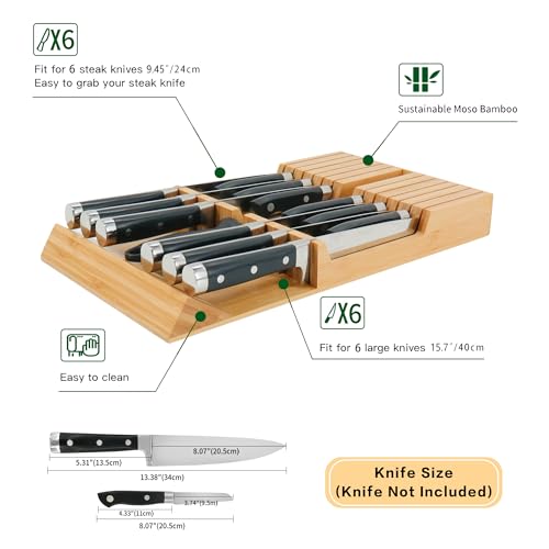In Drawer Knife Block Bamboo Drawer Organizer