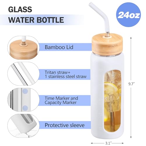 24oz Glass Water Bottle with Straw and 2 Lids