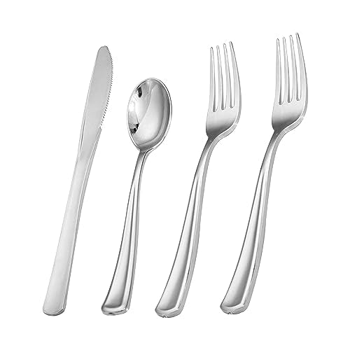 200Pcs Silver Plastic Cutlery