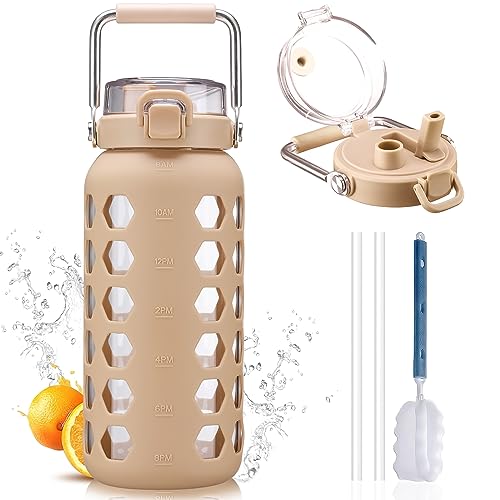 64oz Glass Water Bottle with Straw and Lid