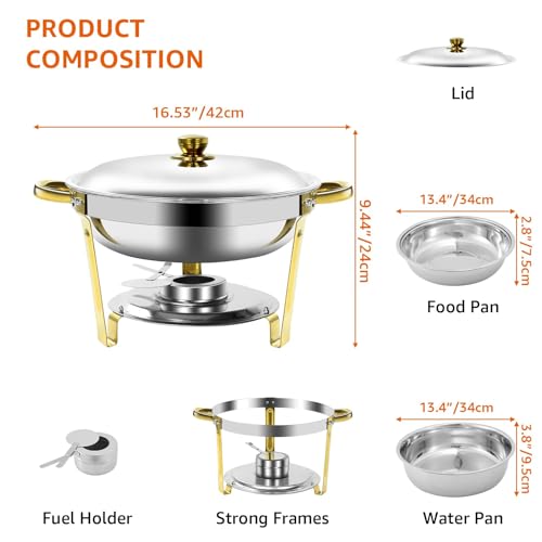 Gold & Silver Chafing Dishes for Buffet with Lid 5QT