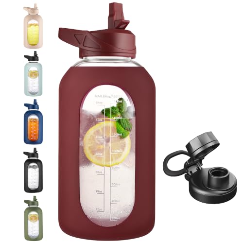 64 oz Glass Water Bottle with Straw