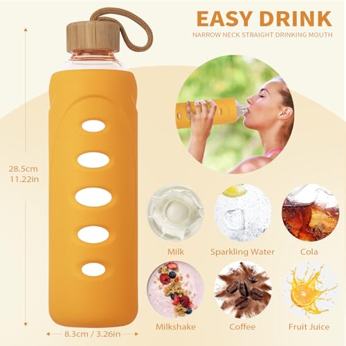 32 oz Narrow Mouth Glass Water Bottle with Windowed Silicone Sleeve