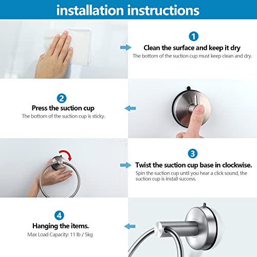 Suction Cup Hand Towel Ring Brushed Nickel Hand Towel Holder for Bathroom Wall SUS 304 Stainless Steel Kitchen Towel Hanger