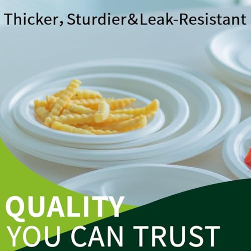 10 Inch Compostable Paper Plates【White 150 Pack】 (150 Count)