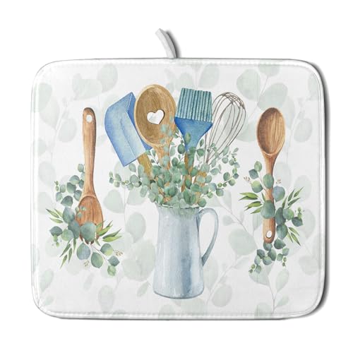 Sage Green Dish Drying Mat for Kitchen Counter