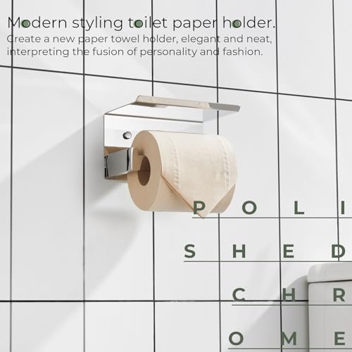 Toilet Paper Holder with Shelf Chrome Bathroom Toilet Roll Holder for Restroom T