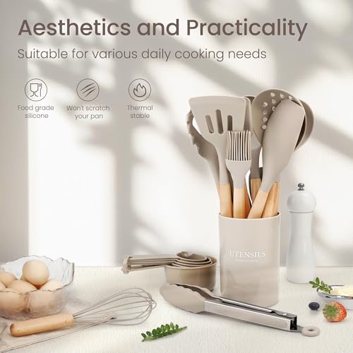 26 Piece Food Grade Silicone Kitchen Utensils Set with Wooden Handles (26 Count)
