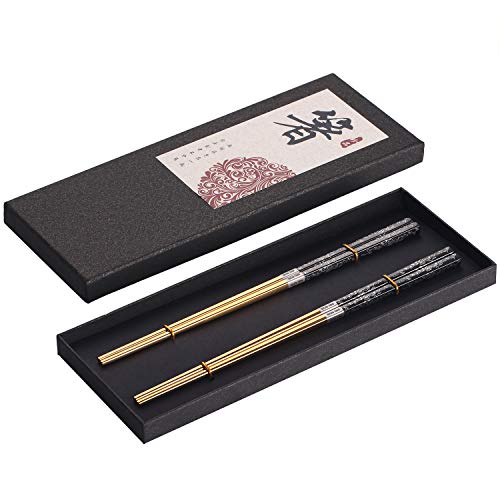 Chopsticks Reusable Titanium Plated Metal Chopsticks 304 Stainless Steel Chopstick Dishwasher safe Japanese Korean lightweight Engraved Anti