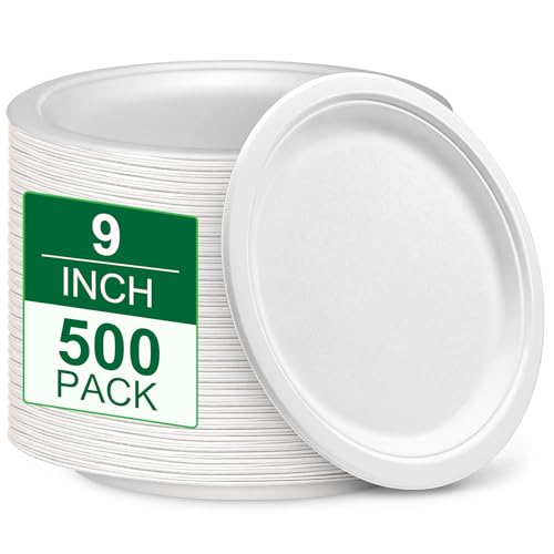 9 inch Disposable Paper Plates 500 Pack (500 Count)