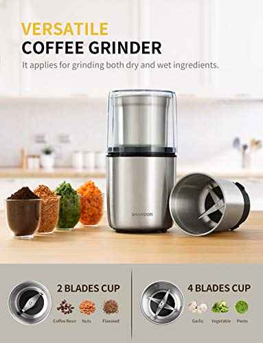 Electric Coffee Grinder Herb Blade Grinder Spices Grinder with 2 Removable Stainless Steel Bowls