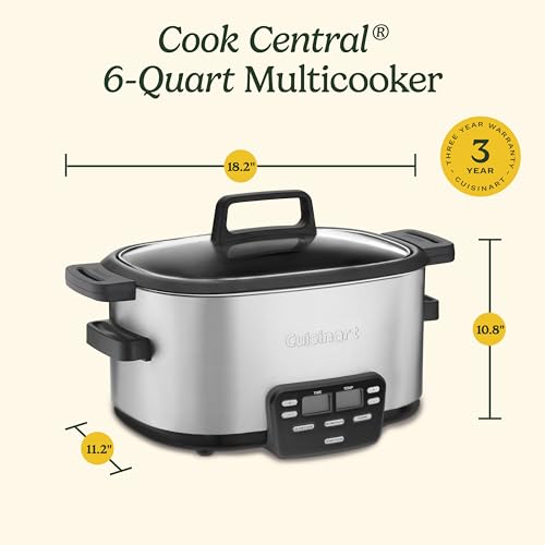 3-In-1 Cook Central 6-Quart Multi-Cooker: Slow Cooker, Brown/Saute, Steamer, MSC-600 NAS, Silver