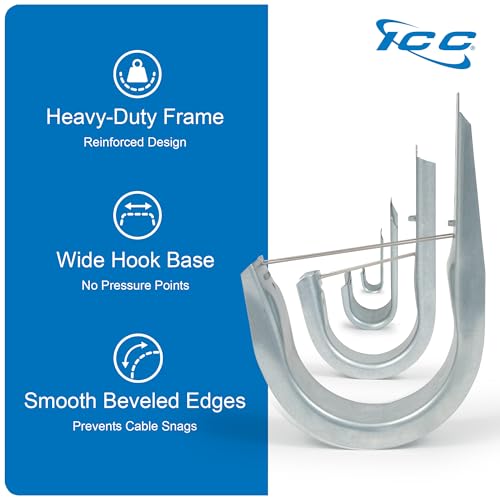 3/4-Inch Wall Mount J-Hook – 25-Pack, Cable Support 3/4" J Hooks Without Retainer Clips, Galvanized Steel with Zinc Finish – for Structured Cabling and Cable Management (25 Count)