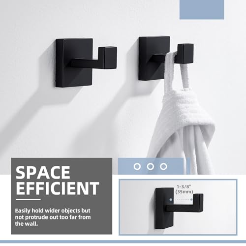Matte Black Towel Hooks for Bathroom (2 Count)