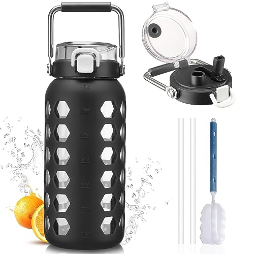 64oz Glass Water Bottle with Straw and Lid